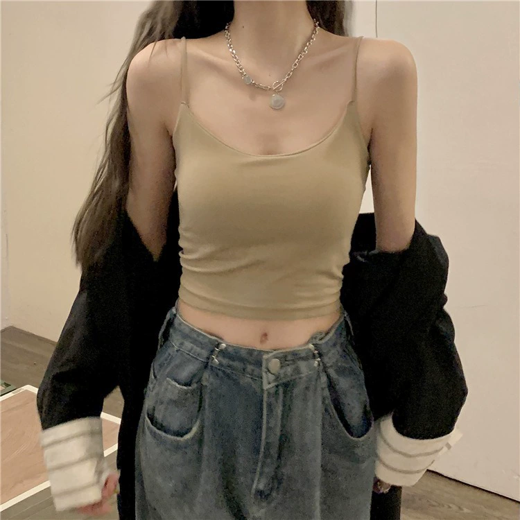 Women's Tank Top Tube Bra Top, Push-up Padded Summer Camisole, Khaki/Black/White/Fuchsia/Gray