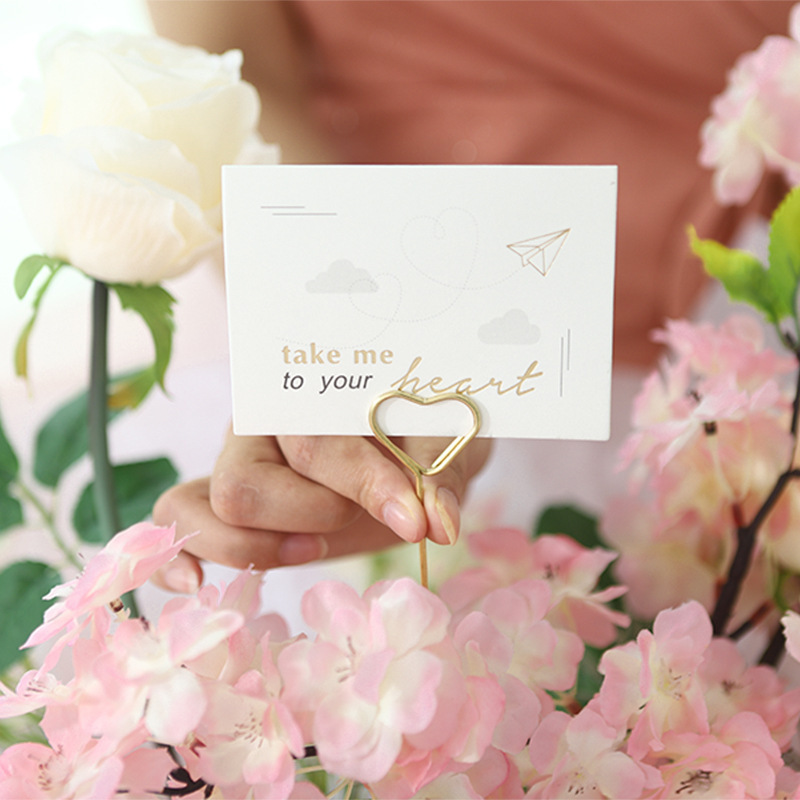 Pinza de tarjeta de felicitación de metal estilo ins, inserto de tarjeta, inserto de ramo, decoración de material de embalaje de flores, inserto de flores de metal de bricolaje