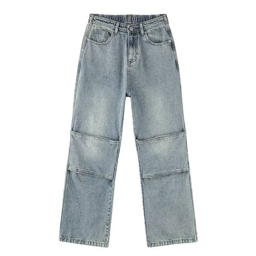 American Wide Leg Denim Men's High Street Design Hip-Hop Retro Washed Straight Leg Pants