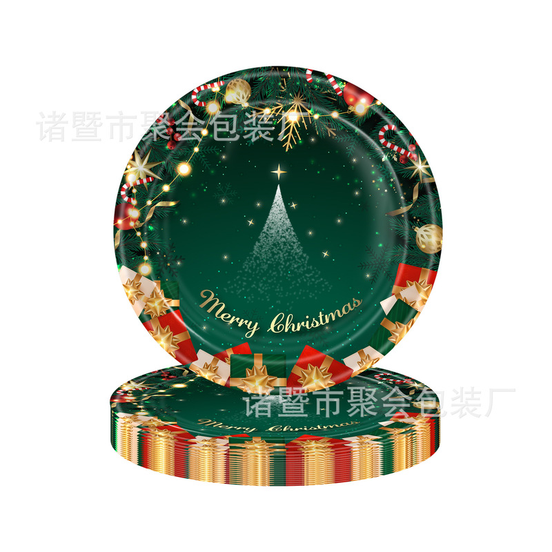 红绿圣诞节派对用品星星纸盘圣诞树布置装饰品一次性桌布餐具套装|undefined