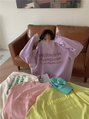 Women's Long-Sleeve Padded Sweatshirt with Letter Print for Autumn/Winter, Loose Fit, Casual Student Top