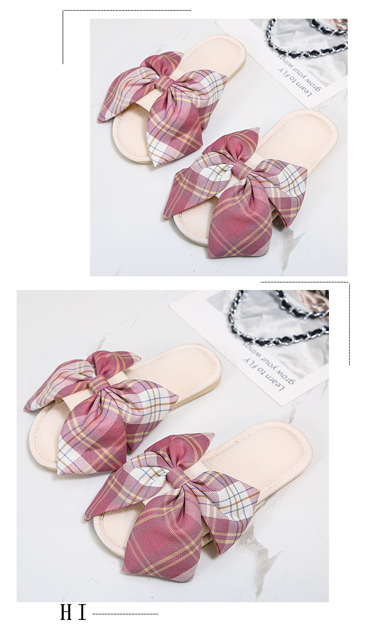 plaid bowknot summer fabric slippers NSPE56157