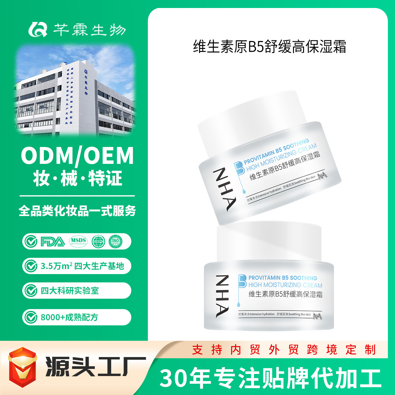 Panthenol Provitamin B5 Repairing Cream, Soothing and Highly Moisturizing Barrier Cream, Large Bottle for Whole Body Use, Oem Processing Available