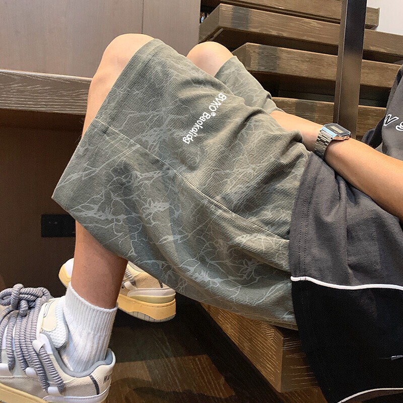 Tie-Dye Embroidered Shorts New Style Men's Summer American Trendy Brand Popular Pants Men's Loose Sports Straight Mid-Length Pants