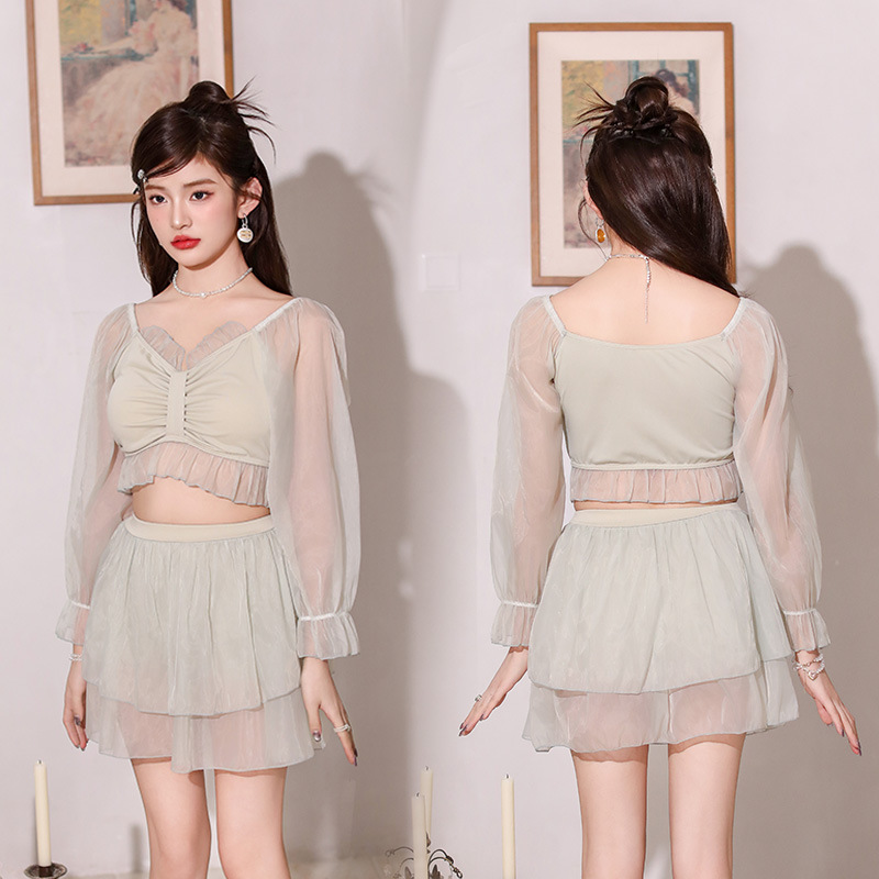 Bañador primavera pura para verano nuevo dulce dulce dulce bonito de baño estudiante de manga larga protección solar de vacaciones trajes de baño mujeres