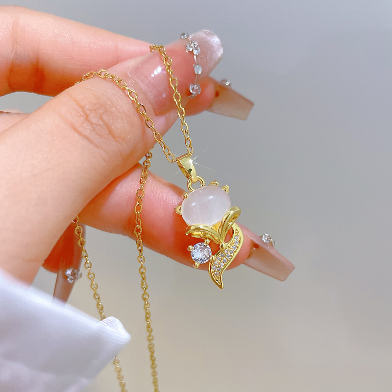 Luxe ketting met kattenoog vos in titaniumstaal voor dames_voghion.com