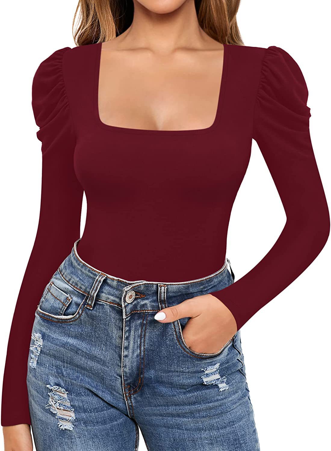 Amazon AliExpress estación independiente nueva venta caliente de las mujeres de cuello cuadrado en forma de T de una sola pieza apretado mono superior