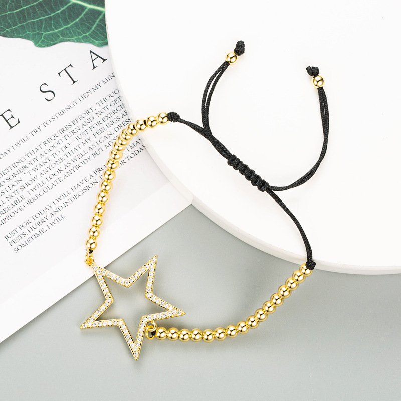 Nihaojewelry wholesale jewelry copper inlaid zircon hollow stars pull braided braceletpicture3
