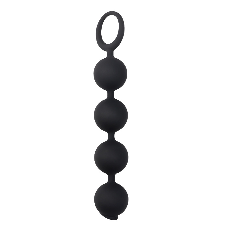Silicone Anal Plug with Pull Beads, Manual Handle Control, Black Prostate Massage Toy for Men — detail image 6