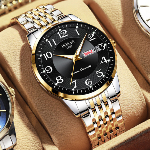 Men's fashionable dual calendar luminous waterproof watch non-mechanical watch quartz watch student gift watch men's model