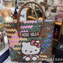 六彩hellokitty复古仿藤编手工编织菜篮子包沙滩度假女士手提包