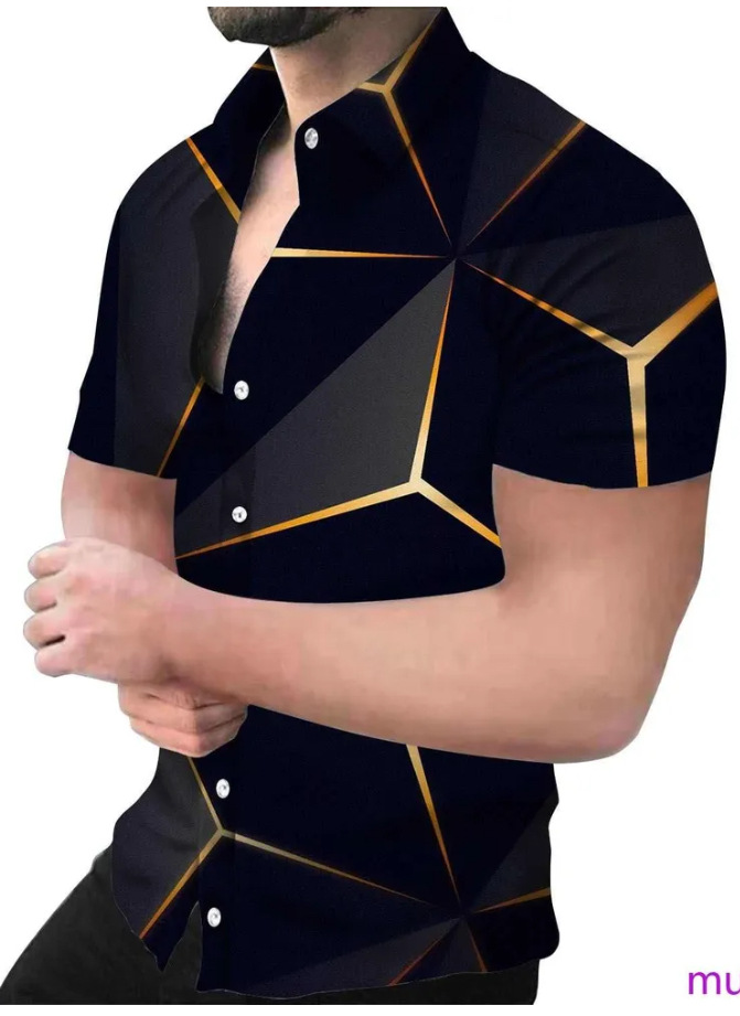 2023 Comercio exterior europeo y americano de los hombres de primavera nueva manga corta impresa casual solapa más tamaño camisa de los hombres