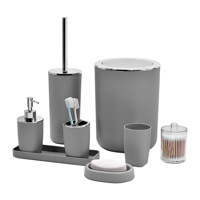 Juego de lavado de baño de plástico, kit de combinación de baño de baño, taza de dientes de baño, bandeja de dientes, juego de cepillo de baño