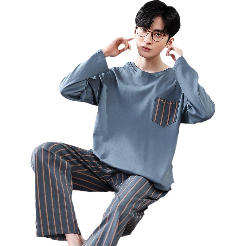 Мужская Пижама весна и осень Новый хлопковый пуловер с длинным рукавом Свободный Плюс Размер можно носить Вне домашней одежды костюм поколения волос