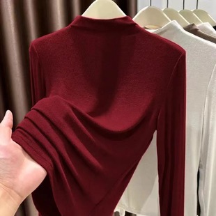 Angora Red Top High-grade Velvet New Base Shirt Women's Autumn and Winter Slim-fit All-match Stylish Long-sleeved T-shirt