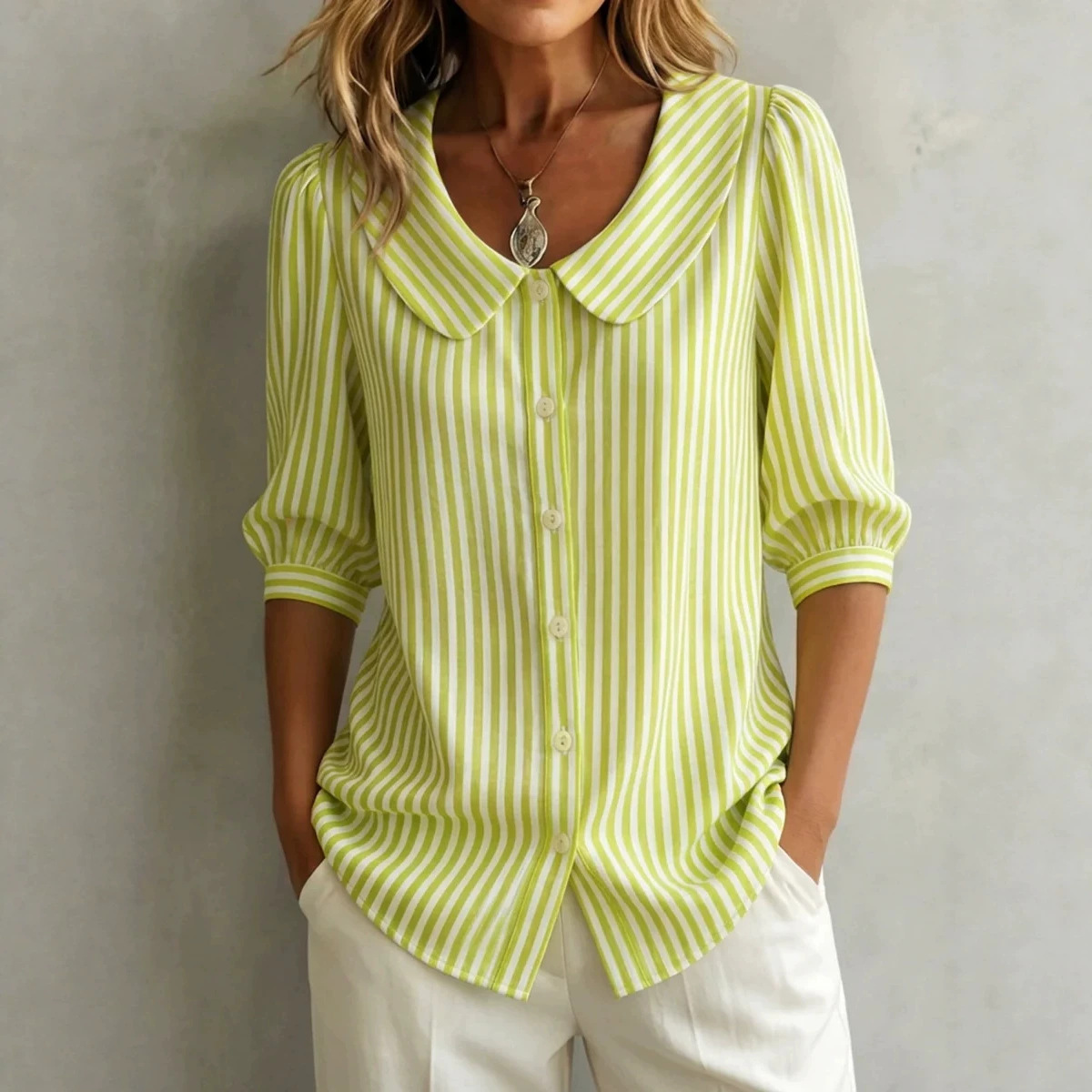 Women's Classic Stripe Summer Shirt Breathable Casual Long Sleeve Top Versatile Office And Weekend Wear_ecoleips.com