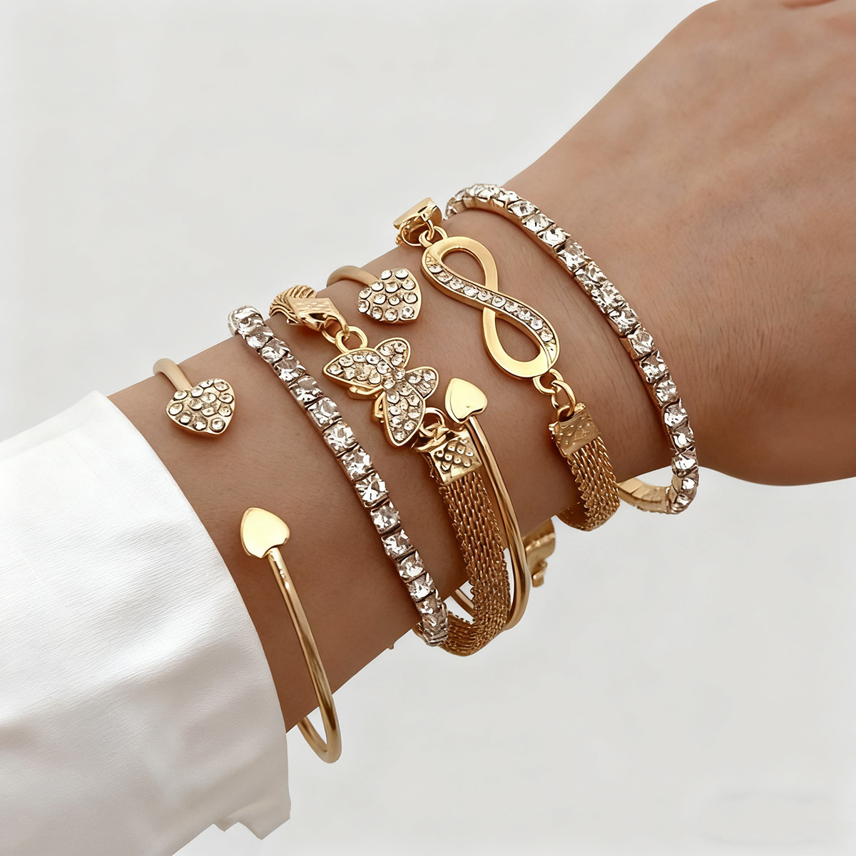 Cross-Border Hot-Selling Personalized Creative Butterfly Animal Shape Women's Stacking Bracelet Set Fashionable and Versatile Hand Jewelry Wholesale