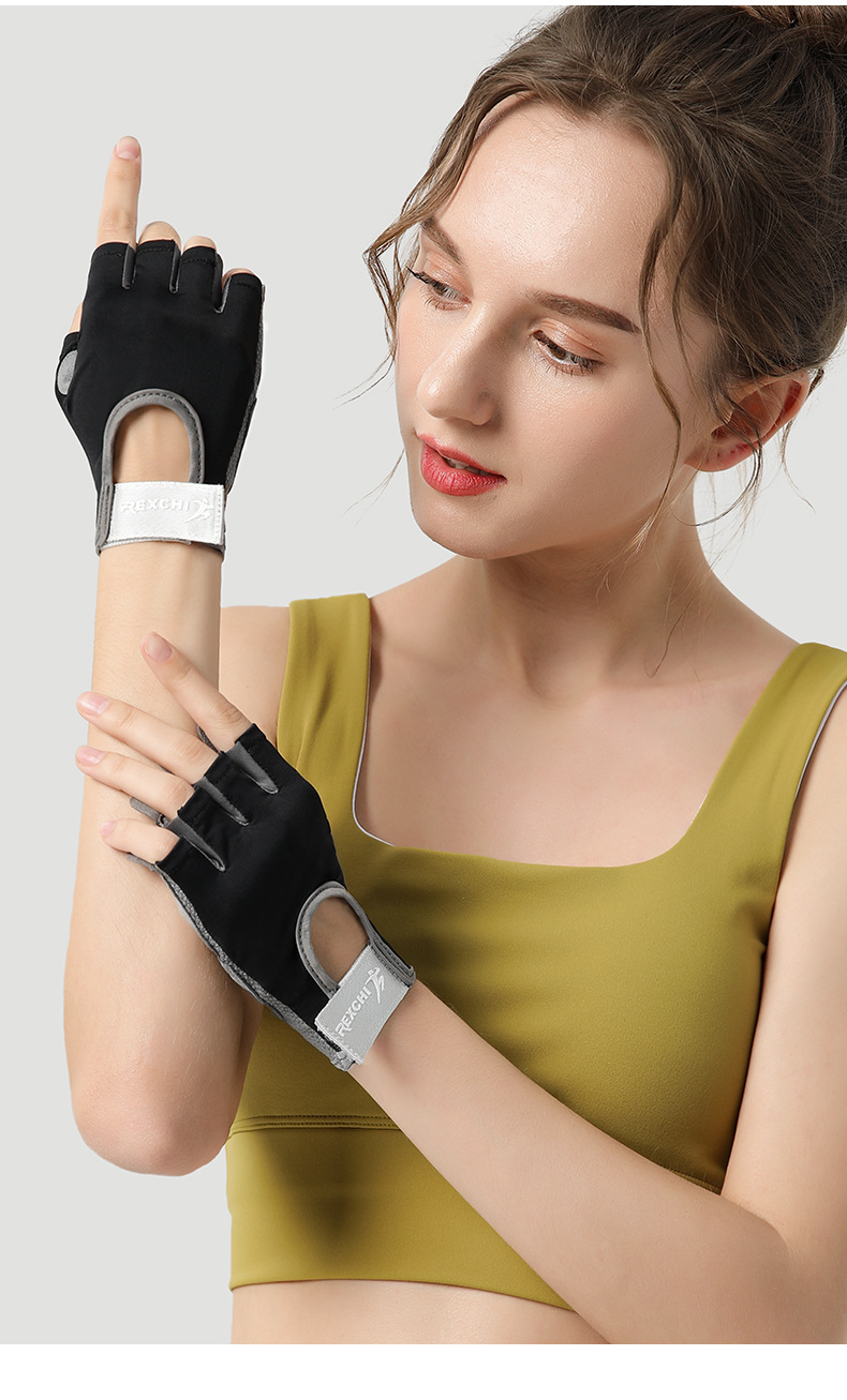 Fiess handskar dam tunna halvfingerutrustning träning yoga spinningcykel andningsbara, halkfria och anti-kokongerande_voghion.com