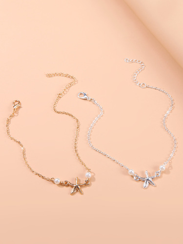 Beach Sandals Foot Accessories for European and American Cross-border Supply, Alloy Starfish Pearl Yoga Foot Chains, Cross-border Commodity Decorations