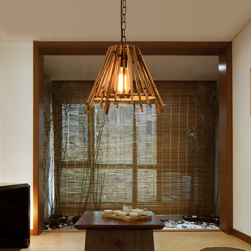 Lámparas de pared de bambú bar de comedor simple candelabro silencioso japonés estilo chino Zen dormitorio decoración de vestíbulos de arte lámparas