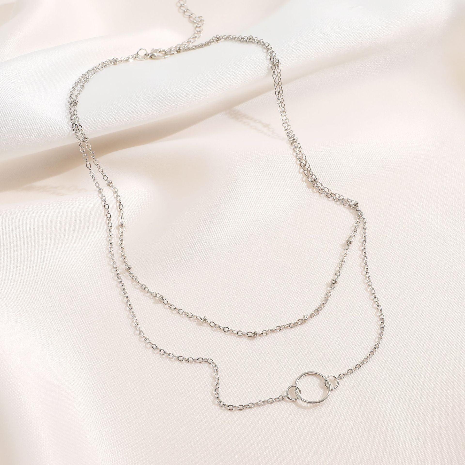 hot selling clavicle chain retro simple ring double-layer necklace copper bead chain circle pendant necklace_voghion.com