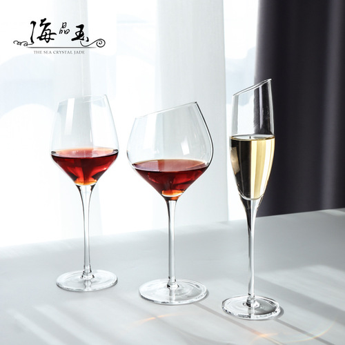 Creative slant lip red wine glass set ion plated champagne glass tall glass ins style crystal wine glass wholesale
