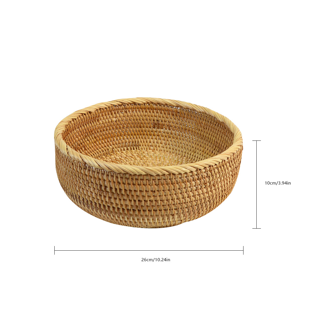 Cesta redonda de mimbre para frutas, cesta de almacenamiento tejida, cesta de almacenamiento para sala de estar, plato de frutas, cesta tejida para el hogar, cesta para bollos al vapor