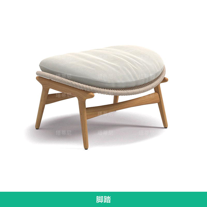 Conjunto de sofá de ratán para patio exterior, sillón individual de ocio para balcón de villa, muebles de teca de diseño para jardín exterior image 10
