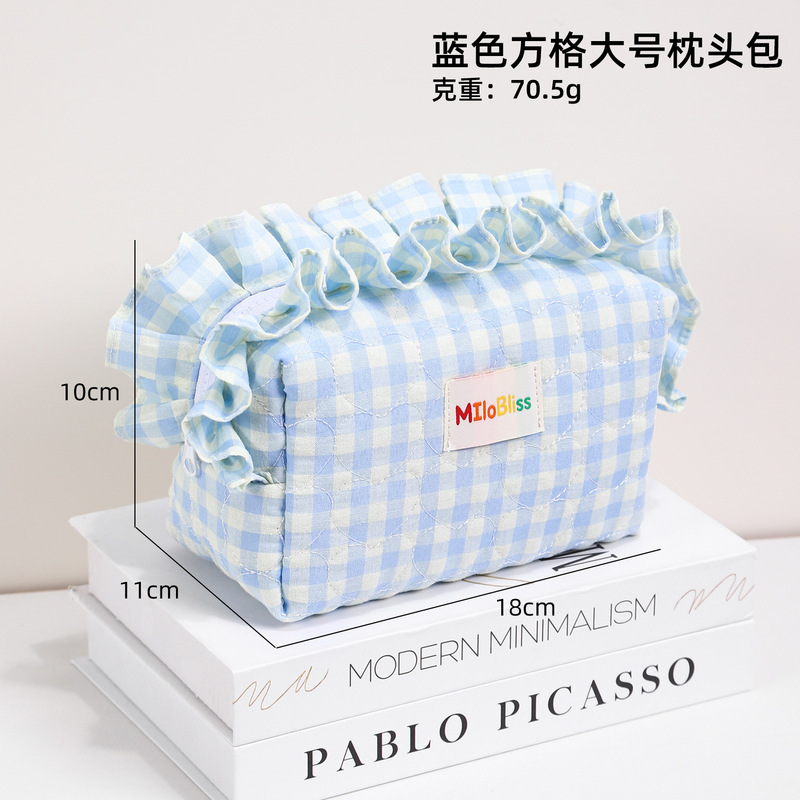 韓国の小さな新鮮なチェック柄の化粧品袋、大容量のレースの化粧品収納袋、見栄えの良い甘い化粧品袋|undefined