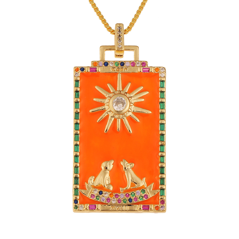 Fashion New Oil Drop Tarot Pendant Copper Zircon Necklace Wholesale Nihaojewelry display picture 17