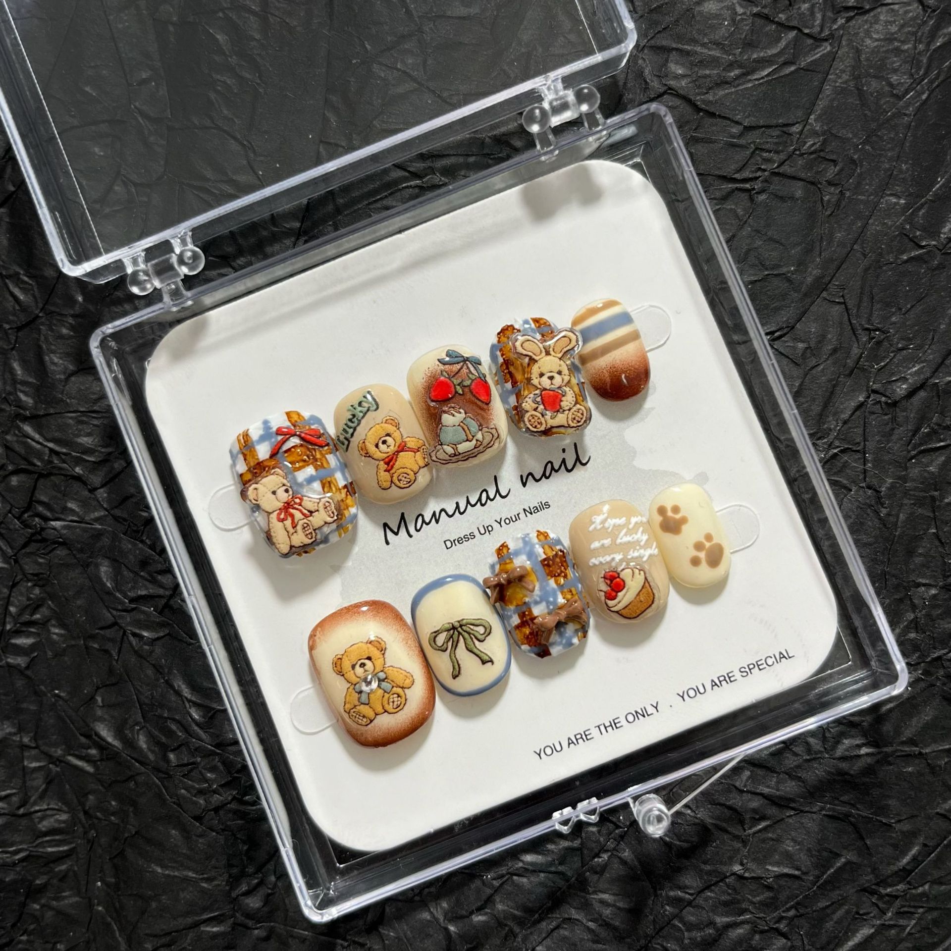 纯手工制作可爱卡通少女短圆穿戴美甲贴片可拆卸A644