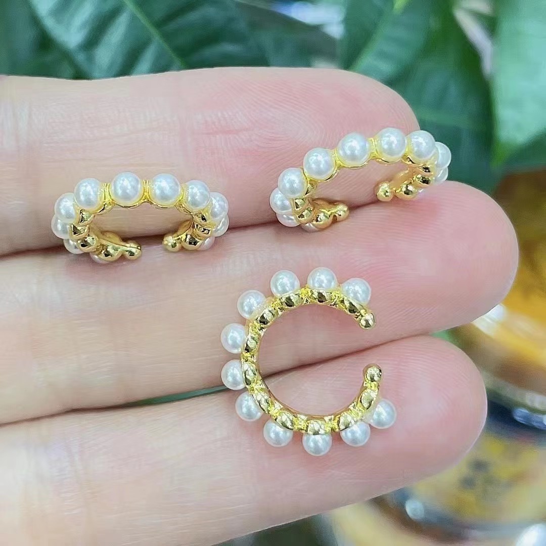 6g Weight Pearl Inlay Material Ear clips Classification Fashion C Shape Plating Inlay Copper Pearl Ear Clips