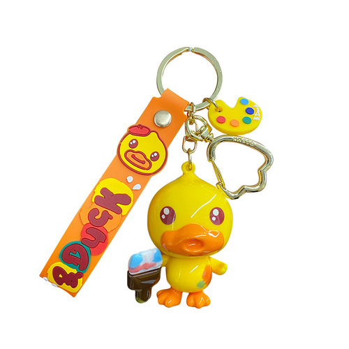 Baimao genuine little yellow duck little painter keychain for men and women cute trendy exquisite car keychain bag pendant