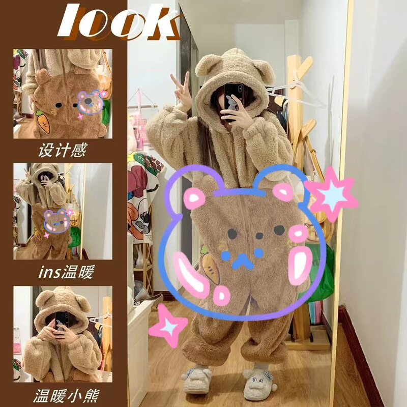 パンダ漫画パジャマコーラルベルベット 2025 新しい暖かいホーム服かわいいスーツは混合バッチで屋外で着用できます|undefined
