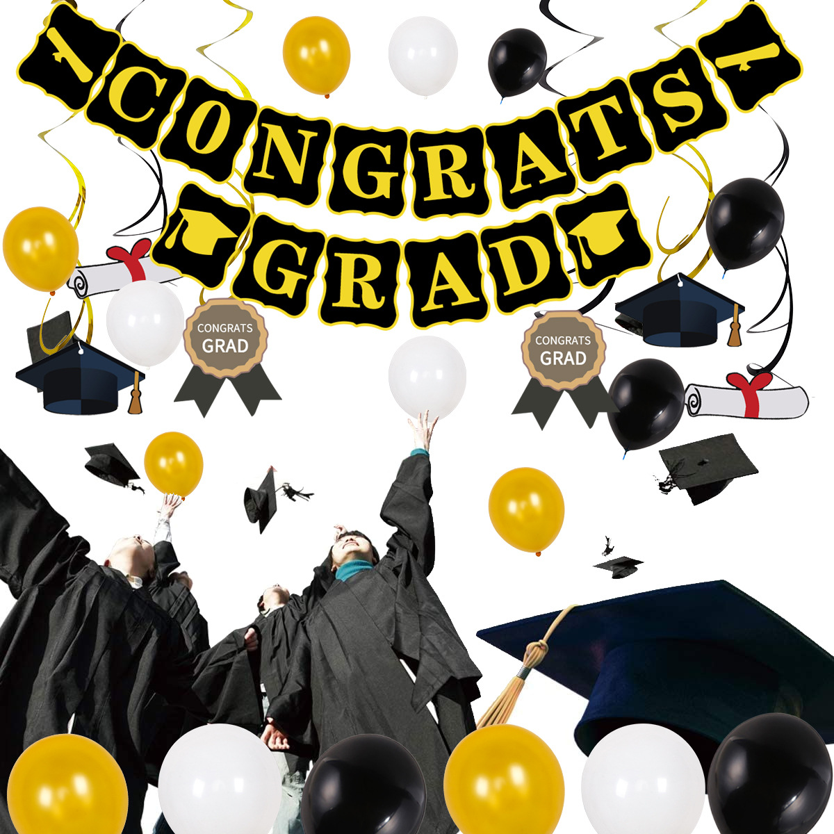 Juego de globos de graduación con confeti dorado personalizable image 3