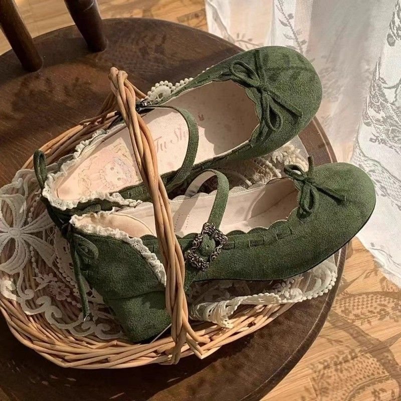 Japanese Vintage High-Heeled Shoes for Women Dopamine Summer Rococo French Retro Round-Toe Mary Jane Lolita Shoes