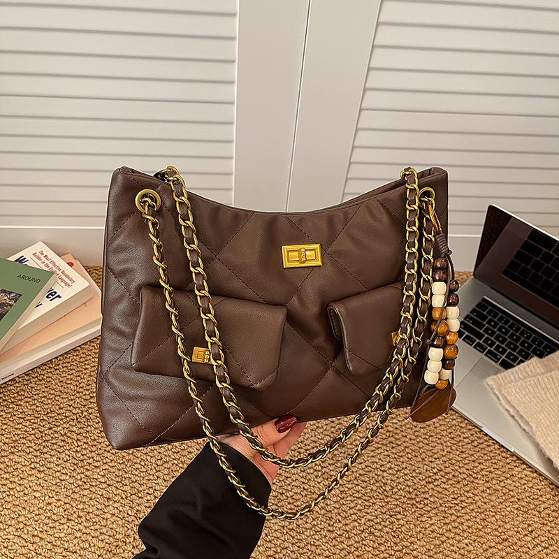 Vintage Chanel-stil Gesteppte Damen Schultertasche, Große Tasche_voghion.com
