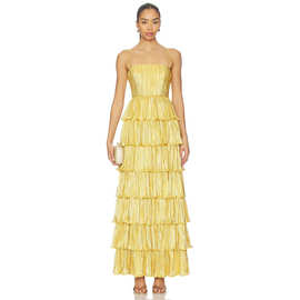 2025跨境爆款香槟礼服 抹胸层叠长裙 优雅派对连衣裙