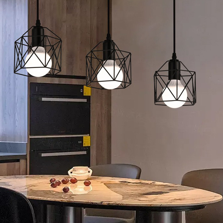 Personalidad creativa transfronteriza estilo industrial pequeño candelabro hexagonal entrada escalera pasillo comedor dormitorio lámpara de hierro