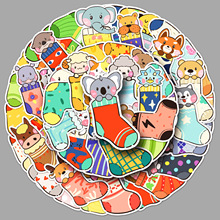 50张原创袜子贴纸卡通可爱动物手绘防水装饰笔记本手机本跨境贴纸