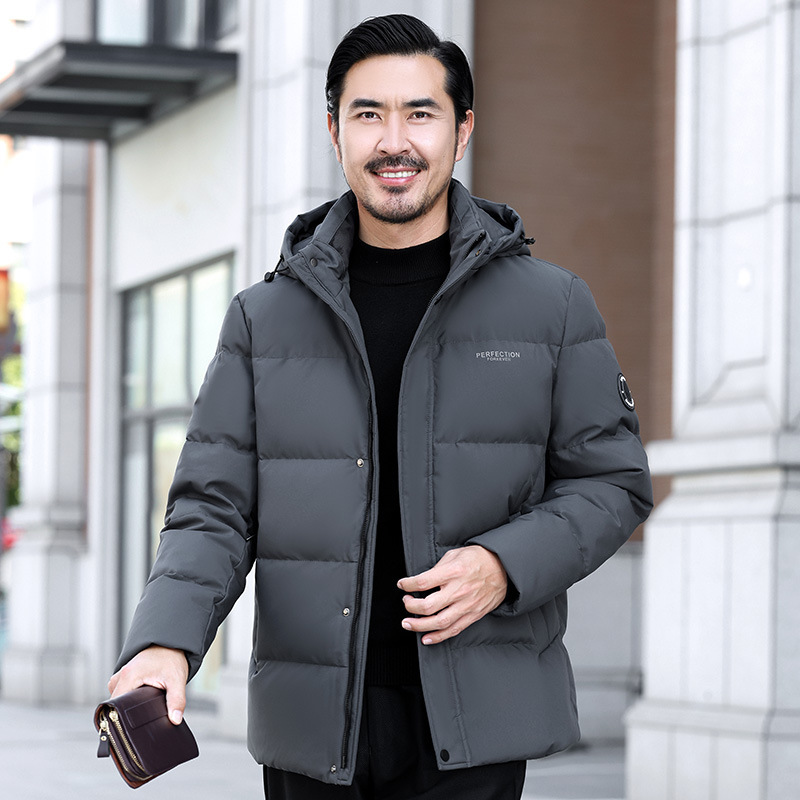 Men's Winter down Jackets in Various Dark Colors, Hooded, Thickened, Windproof, Warm, Available in Multiple Colors