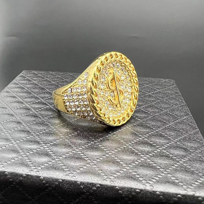 Geometric Pattern 1 Piece Hip-hop Geometric Titanium Steel Inlay Rhinestones Men's Rings