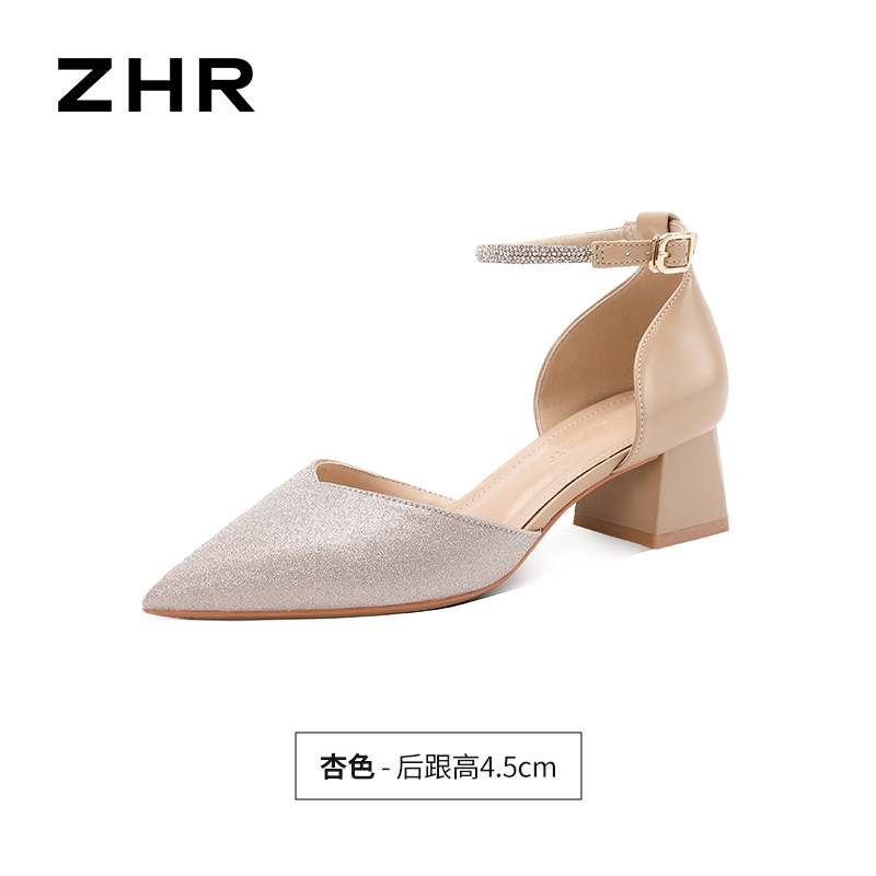 Sandal cao gót nữ mũi nhọn đính đá hở mũi kiểu Pháp — IE91 Hạnh