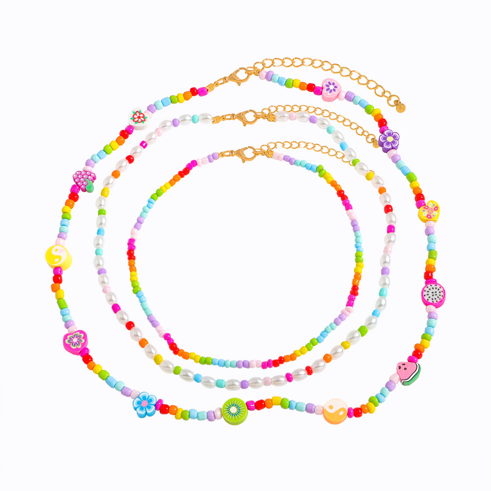 Colored Clay Fruit Necklace Colored Bead Neck Chain Multi-layered display picture 2