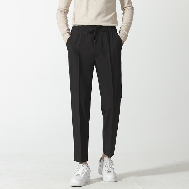 Pantalones casuales rectos drapeado pantalones de traje con cordones pantalones de traje delgados pantalones de cintura elástica suelta para hombres pantalones largos casuales de todo fósforo moda