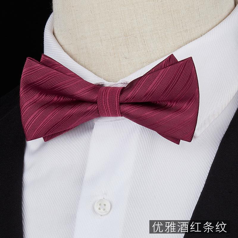 우아한 버건디 스트라이프 보타이♢