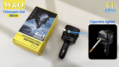 E1 Car Mobile Phone Charger with Built-In Retractable Cable, Cigarette Lighter, Window Breaker Hammer, Five-In-One Car Charger, Multi-Functional (Mobil şarj cihazları) - e1-cigarette-lighter-car-charger-cigarette-lighter-hammer