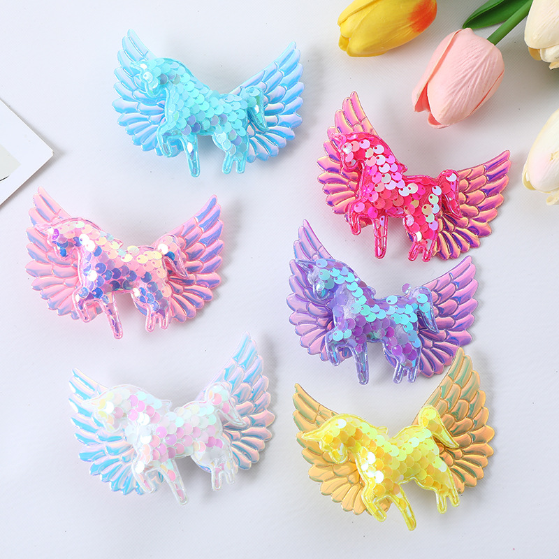 20g Weight Hair Clip Hair Accessories Type 1 Piece Quantity Holiday, Daily Occasion Cartoon, Angel, Unicorn, Wings, Horse Pattern Women's Gender Sequins Design Cute Style Cute Women's Cartoon Angel Unicorn Sequins Hair Clip 无