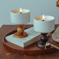 Romantic Candleholder, French Ceramic Tall Cup Scented Candle, Bedroom Niche High-End Wooden Aroma Decor