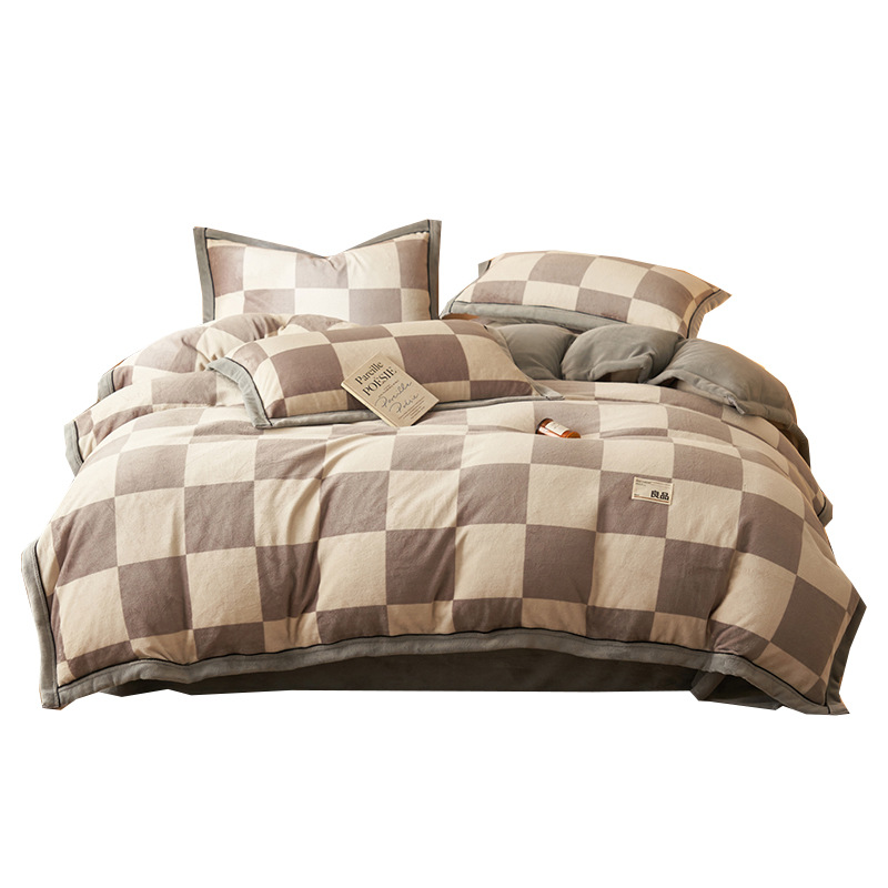 Leche de seda cama de cuatro piezas, colcha de coral de brida 2025, nueva sábanas de otoño y invierno engrosadas y un conjunto de tres piezas de seda